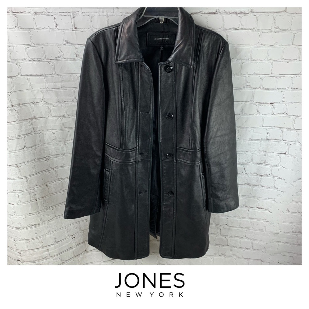 Vintage 90s Jones New York Leather Jacket Coat